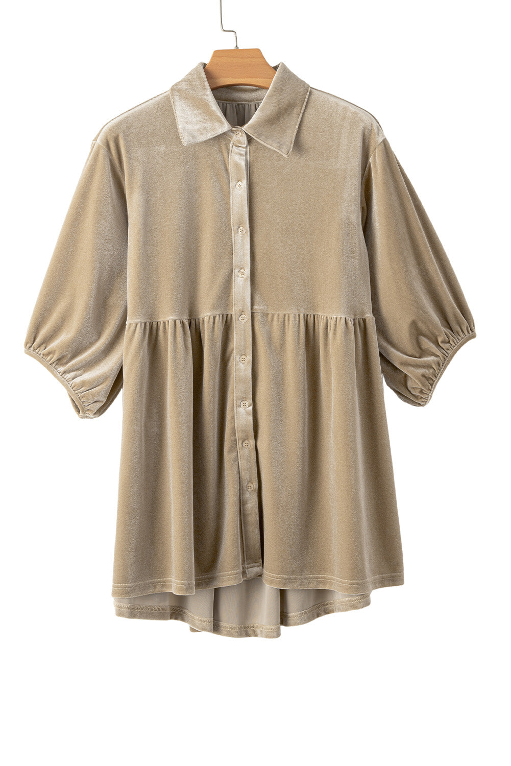 Burgundy 3/4 Sleeve Tunic Babydoll Velvet Shirt