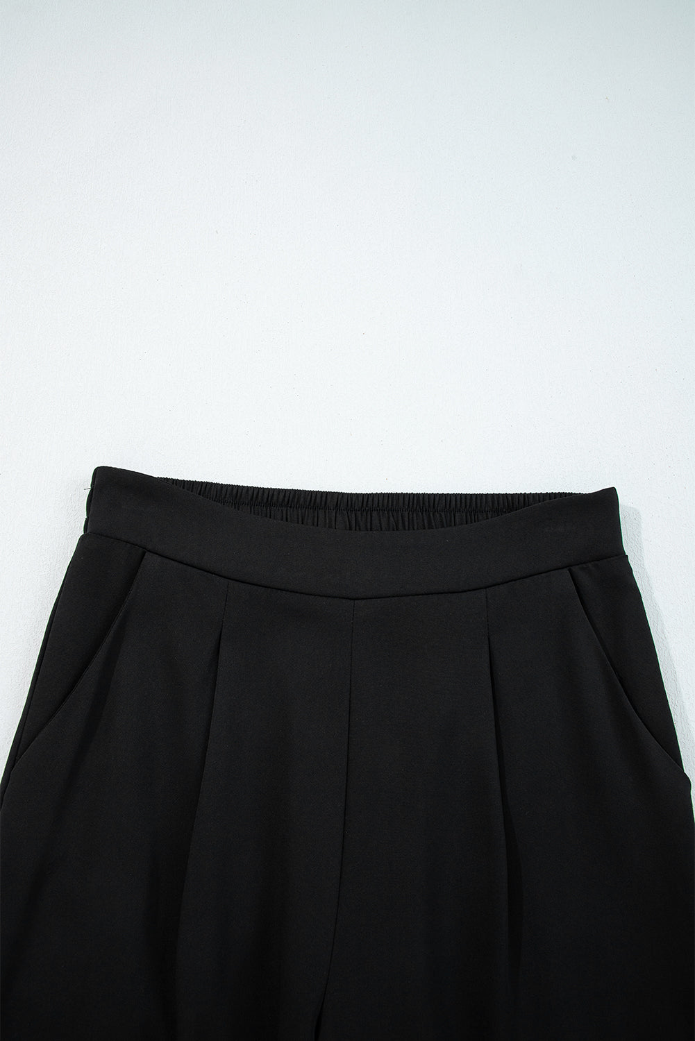 Fiery Red Pleated Detail Pull On High Elastic Waist Loose Straight Pants