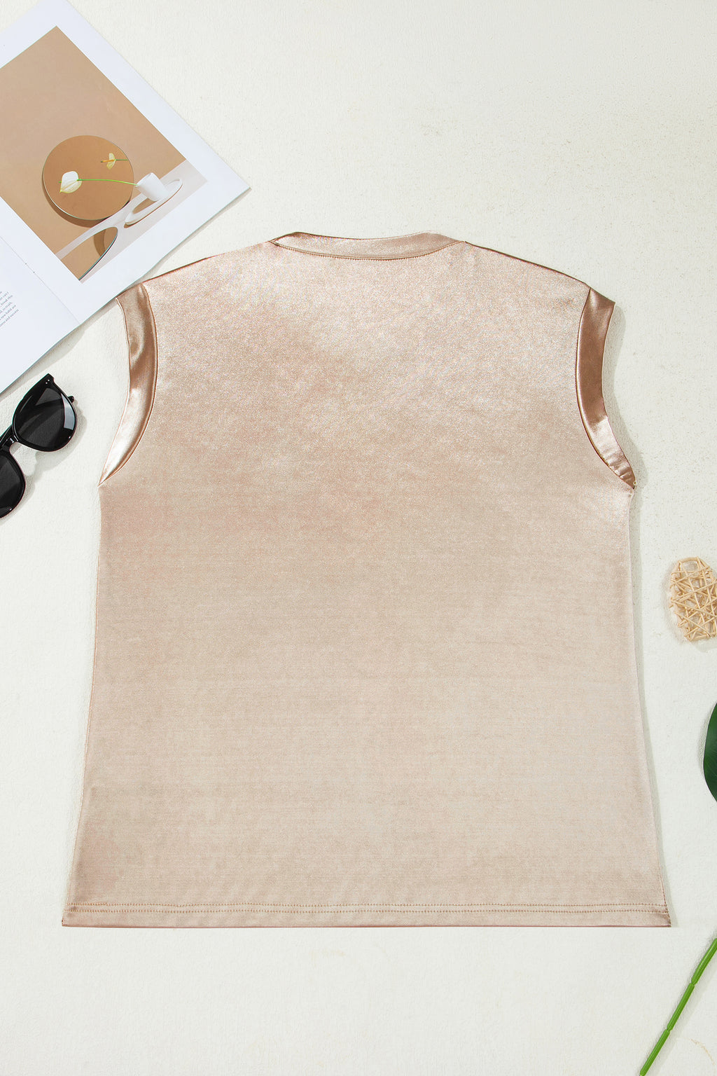 Apricot Metallic Round Neck Smocked Long Sleeve Blouse