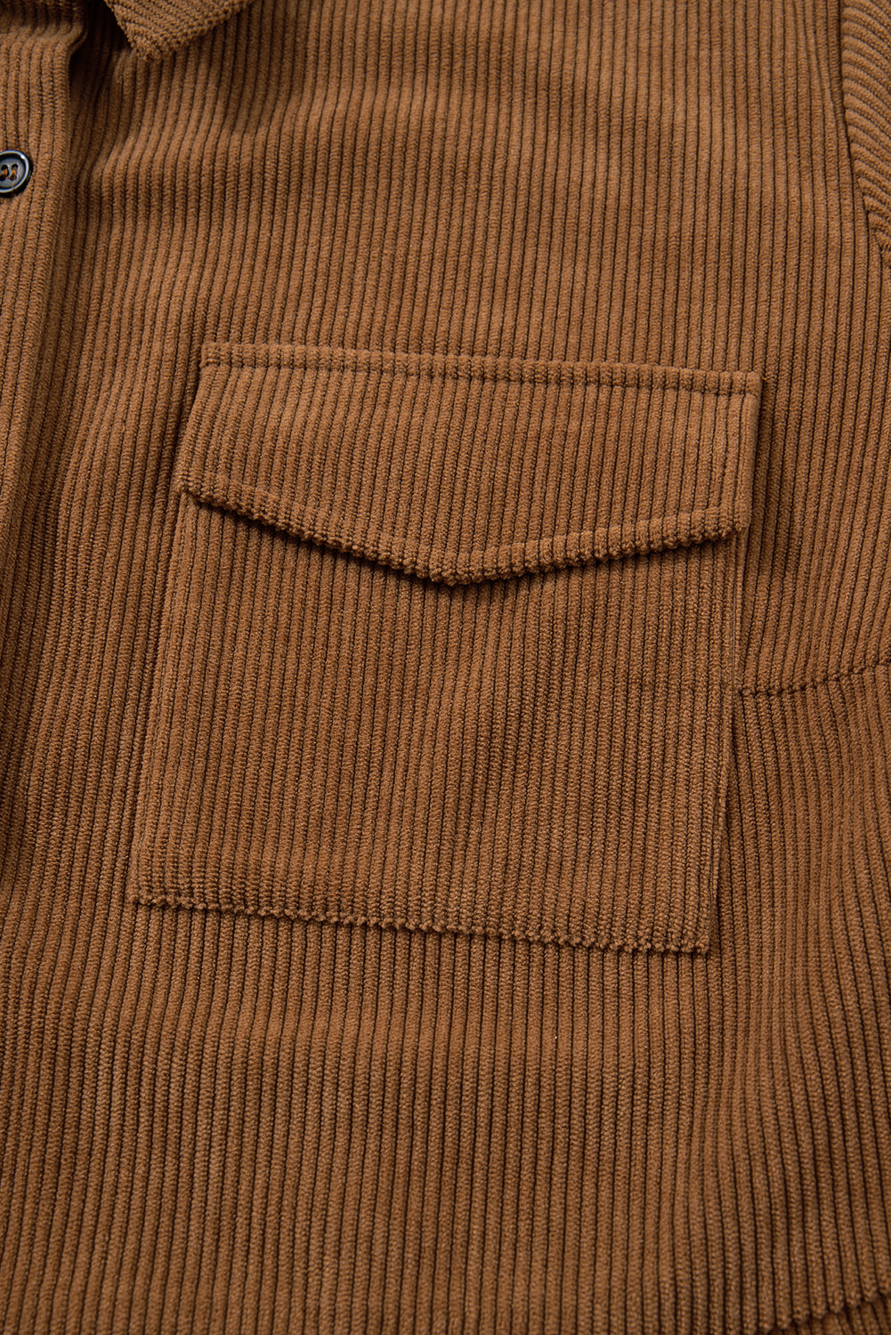 Camel Corduroy Full Buttoned Collared Shirt Style Plus Size Dress