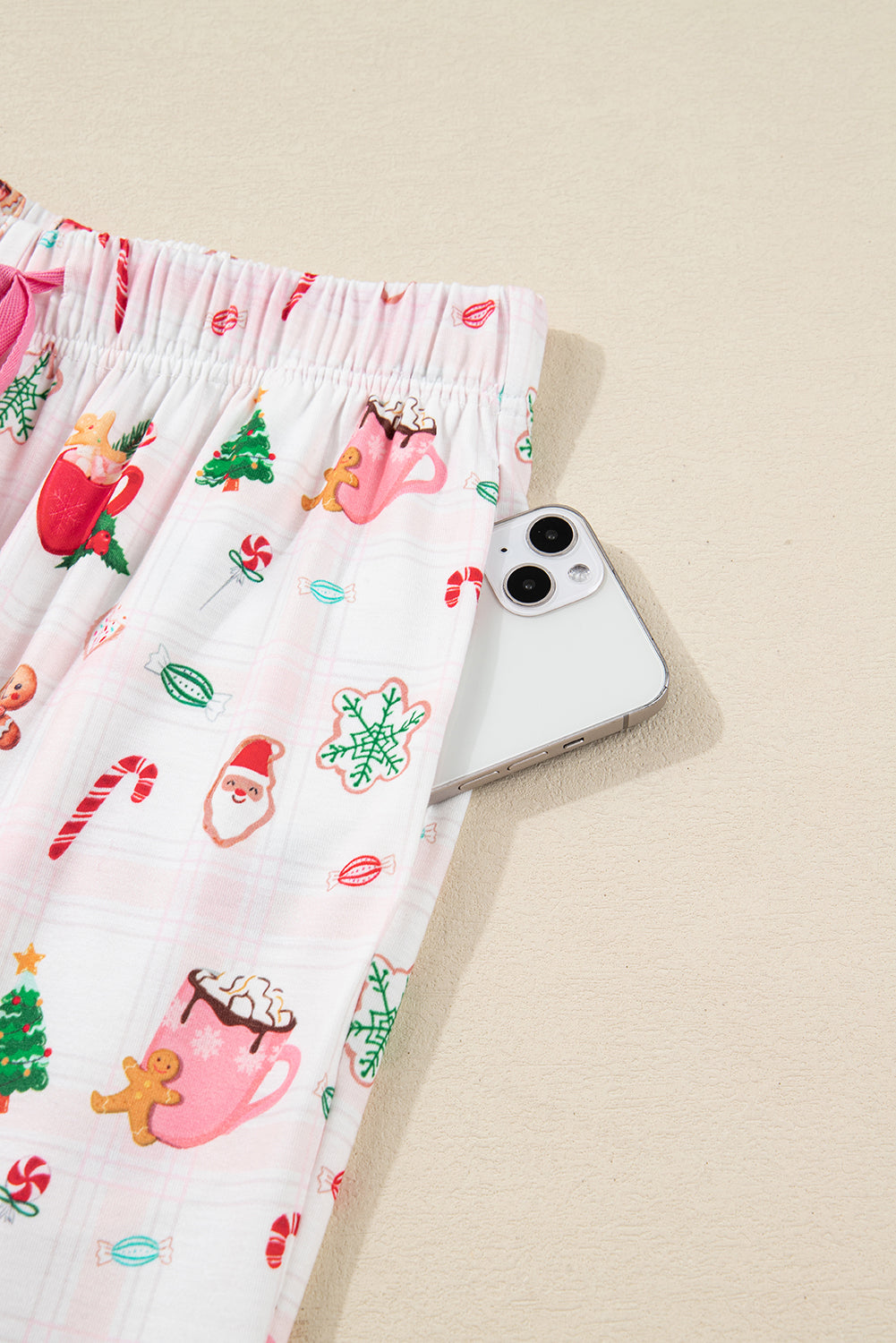 Pink Christmas Spirit Cute Holiday Print Short Sleeve Shirt and Pants 2pcs Pajama Set