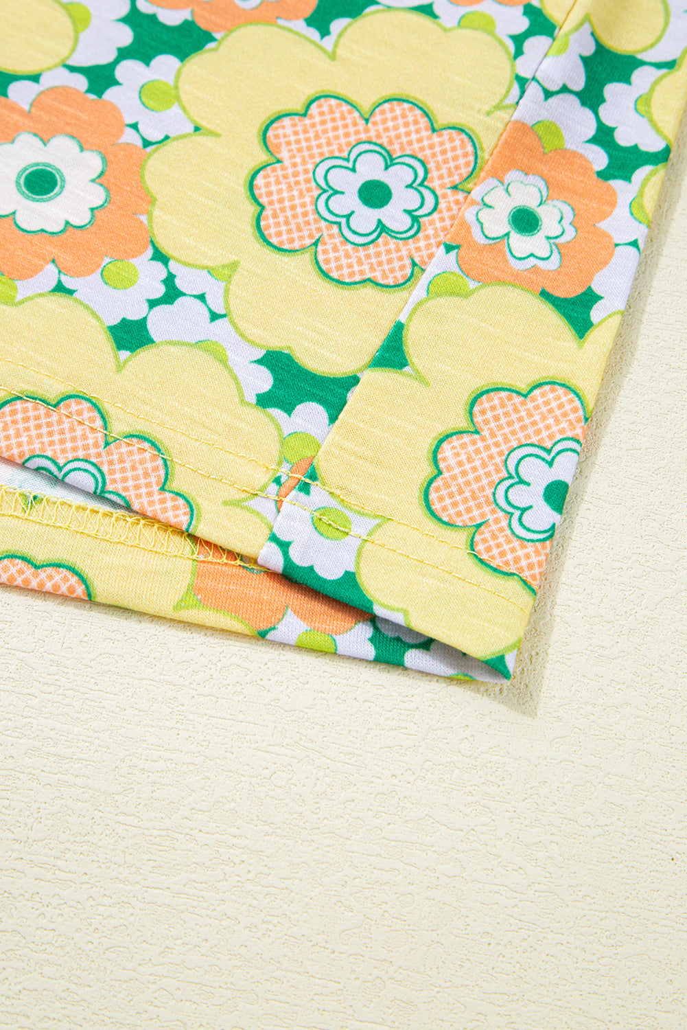 Yellow Summer Flower Printed Drop Shoulder Loose T Shirt