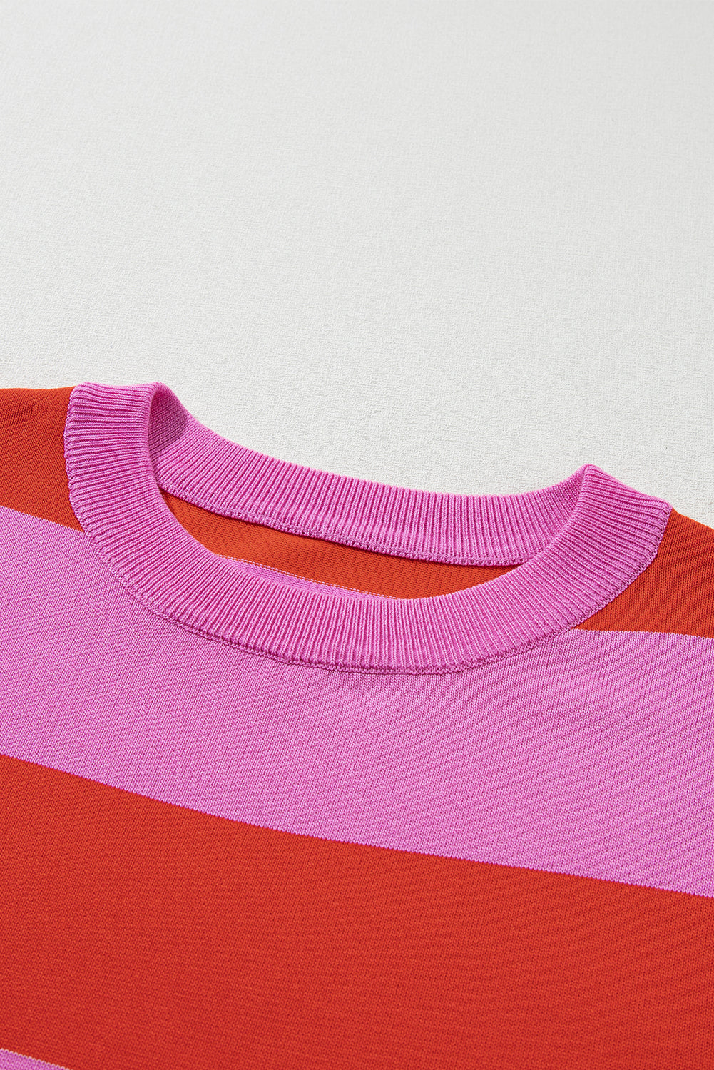 Pink Stripe Colorblock Striped Knitted T shirt