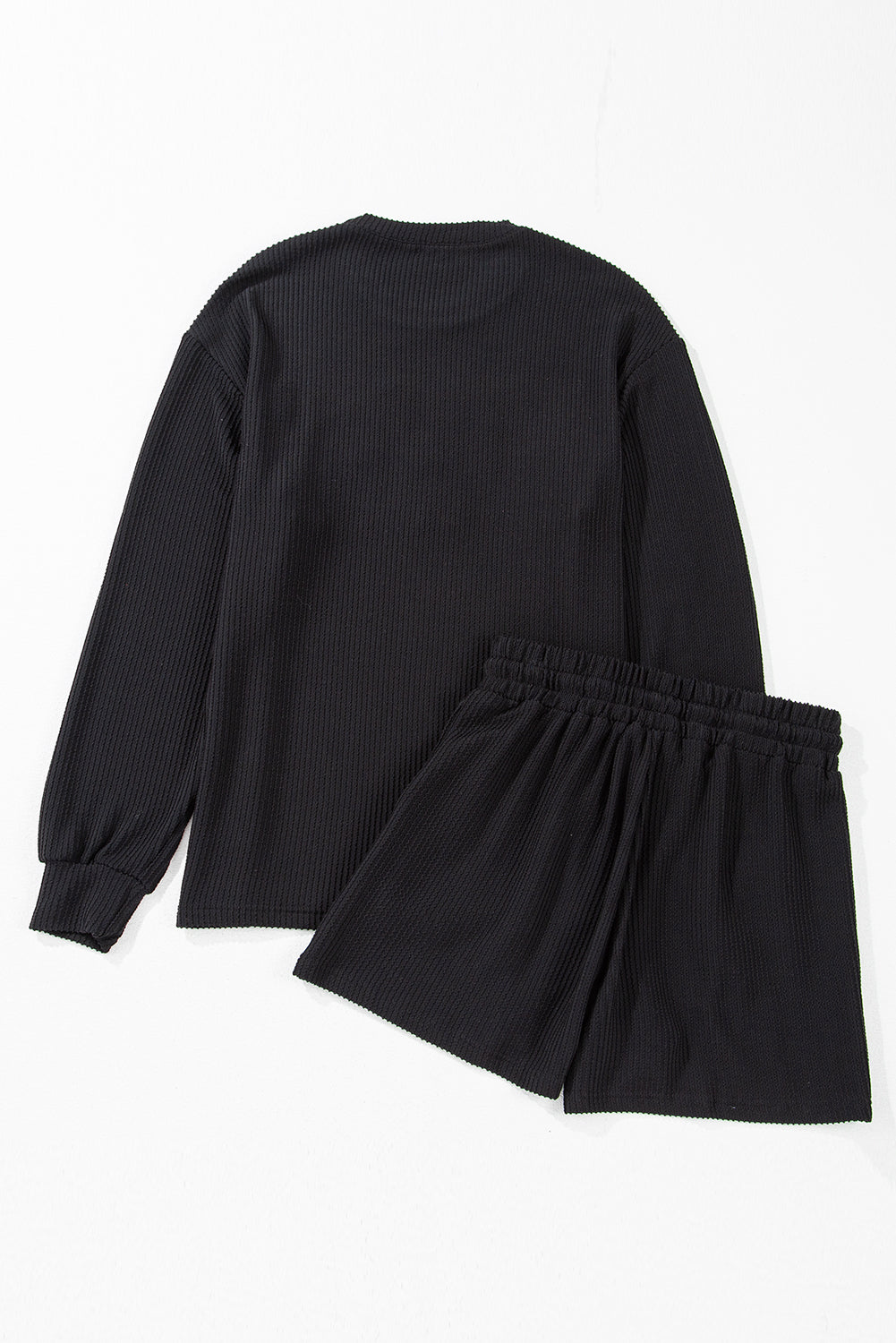 Black MERRY Corded Long Sleeve Top and Pockets Pants Set