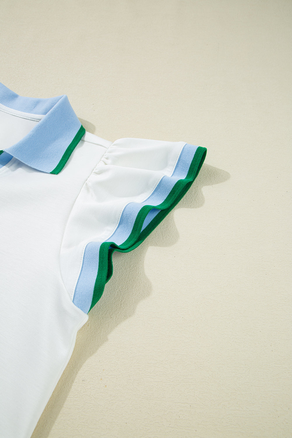 White Colorblock Edge Cap Sleeve Collared Top 2 Piece Skirt Set