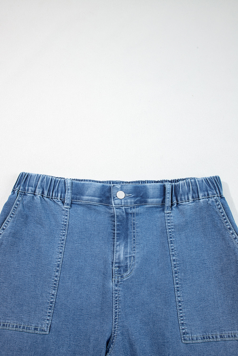 Black Plus Size Elastic Waist Ruffled Wide Leg Denim Pants