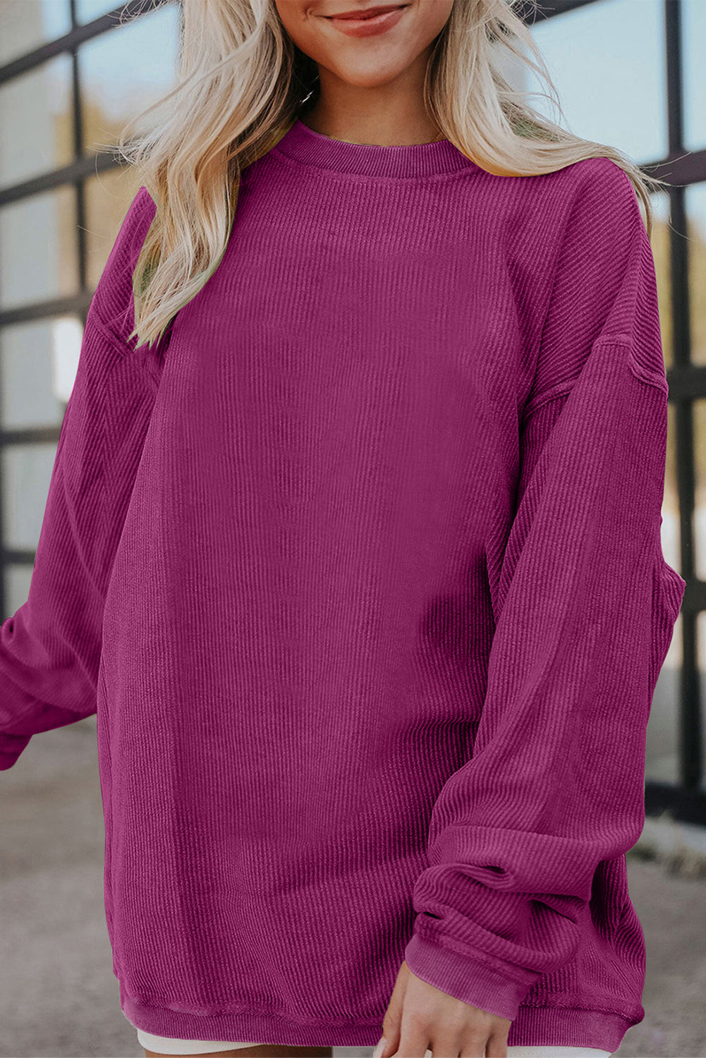 Grass Green Ribbed Corded Oversized Sweatshirt