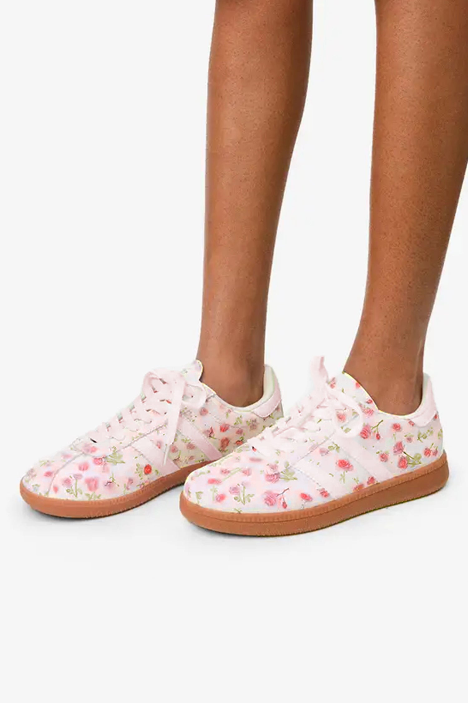 Light Pink Floral Print Lace-up PU Leather Flat Shoes