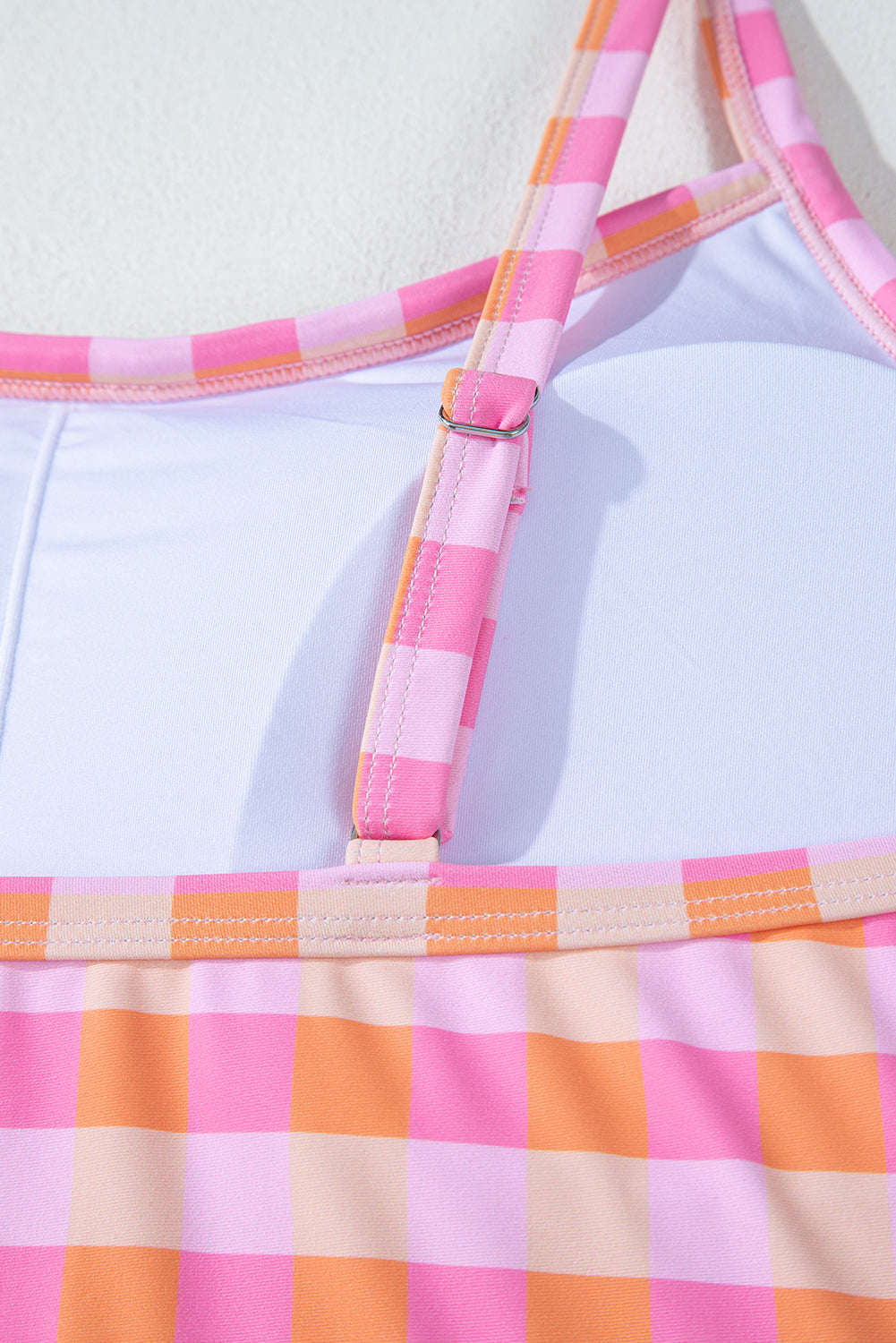 Pink Plus Size Plaid Print High Waist Bikini Set