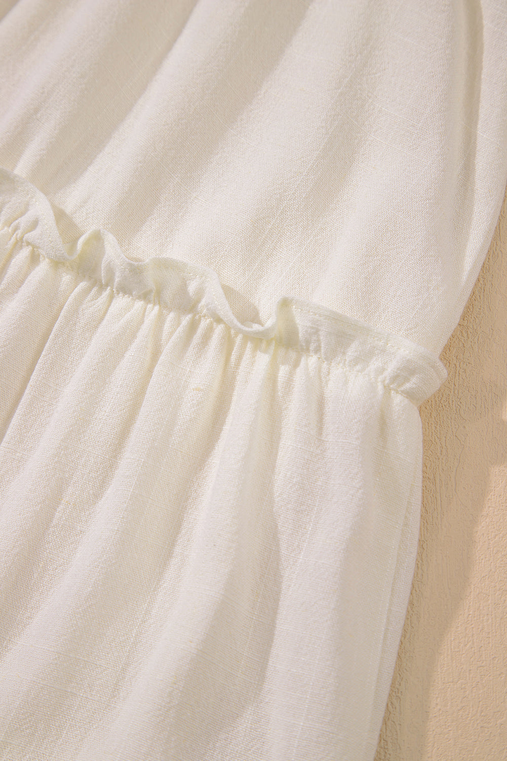 Oatmeal Solid Color Tied Straps Ruffle Tiered Mini Dress