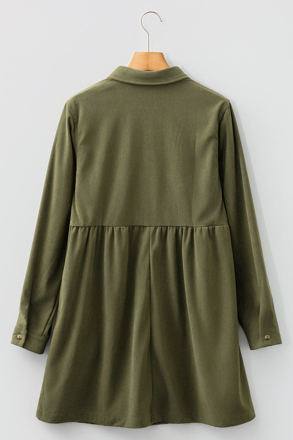 Black Corduroy Half Button Collared Long Sleeve Mini Dress