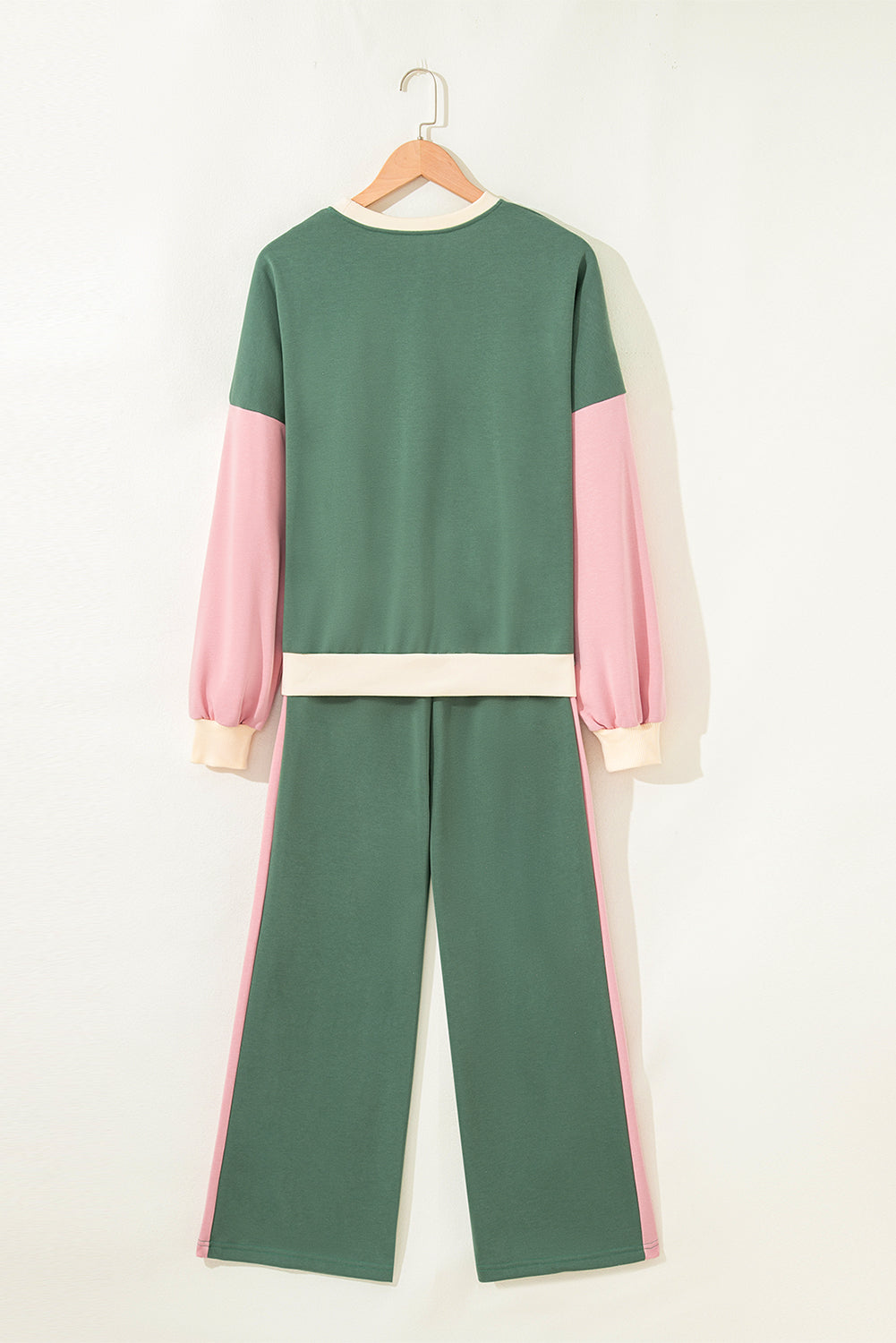 Apricot 2pcs Color Block Pullover Loose Pant Set