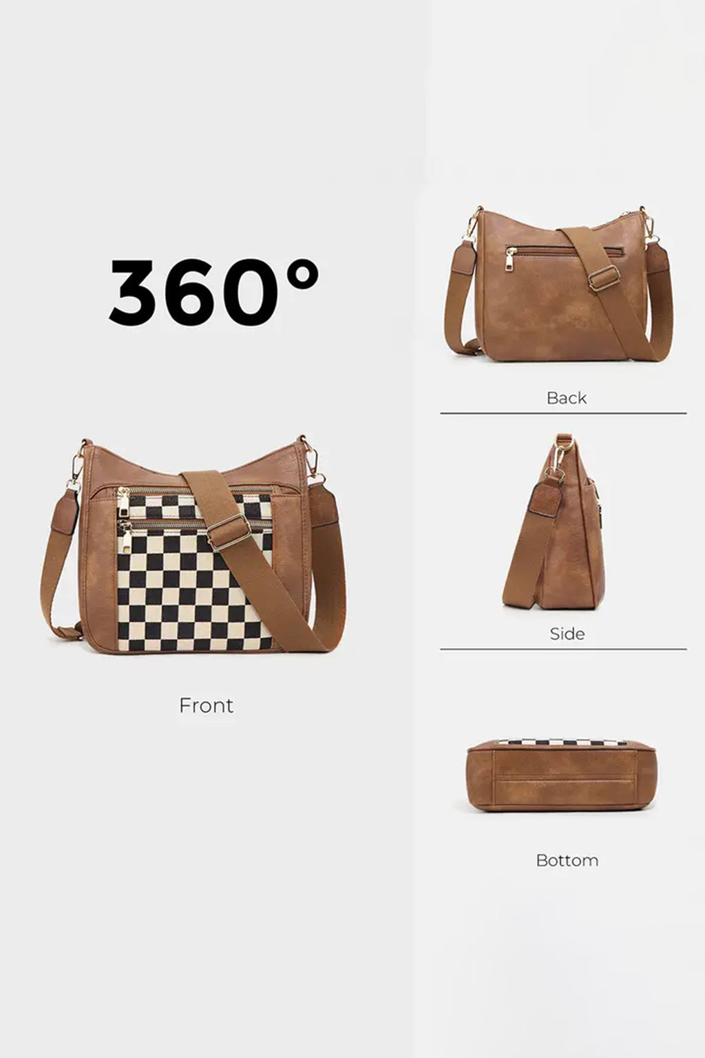 Black Checkered Patchwork Single Shoulder PU Leather Bag