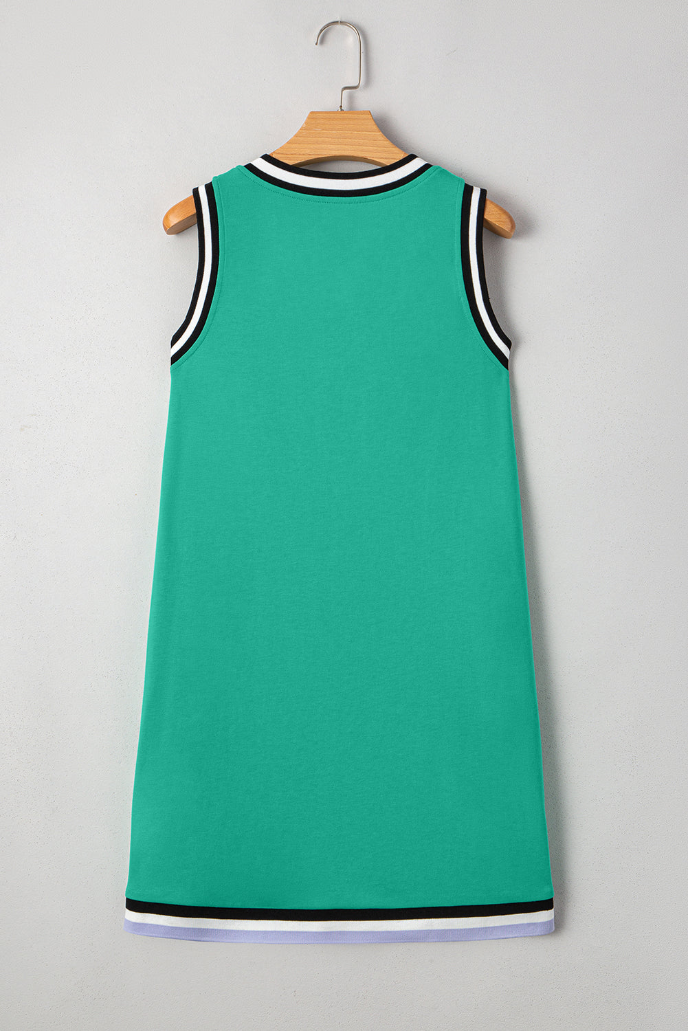 Mint Green Varsity Contrast Striped V Neck Long Sleeve T Shirt Dress with Pockets