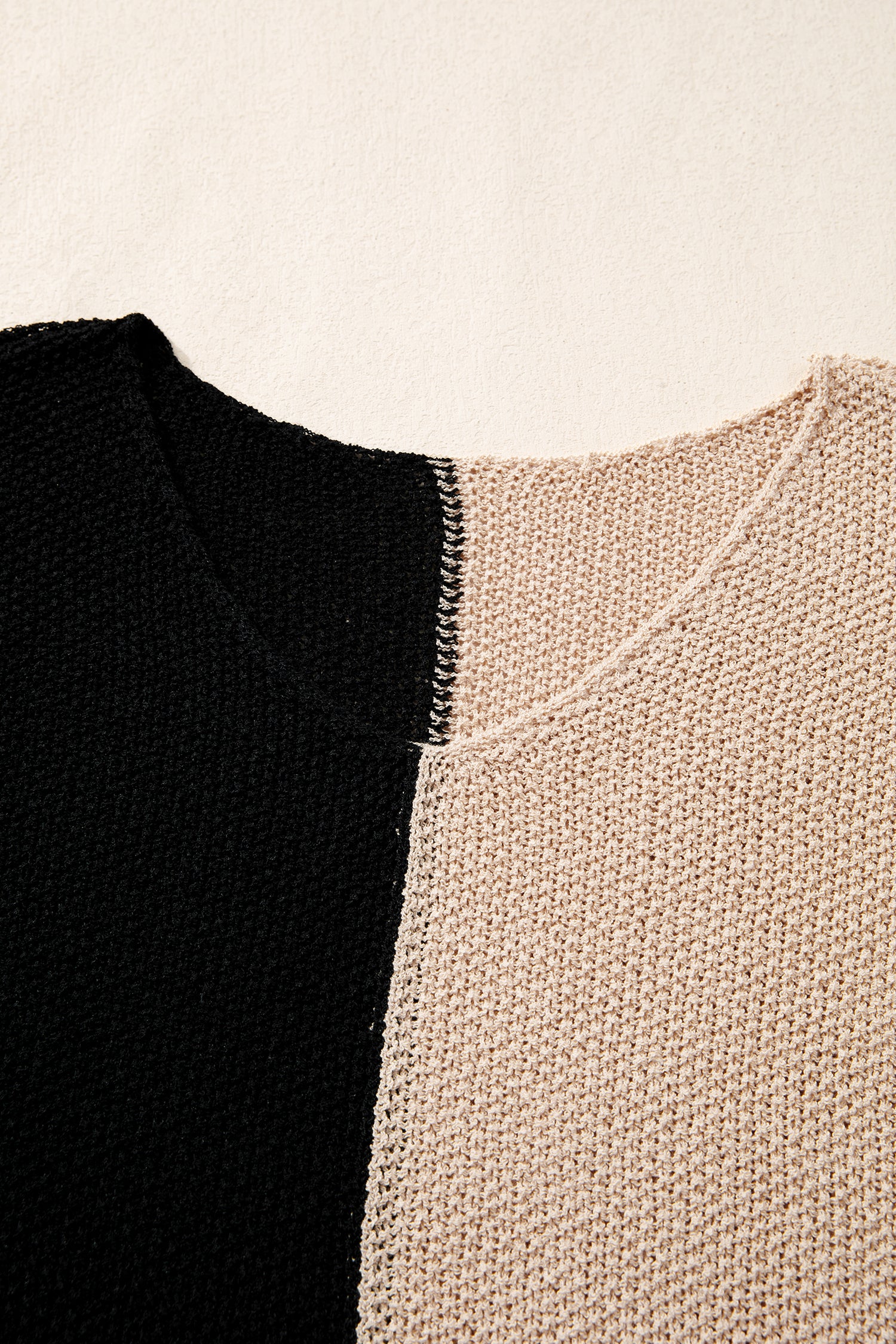 Black Color Block Knit V Neck Loose Sweater