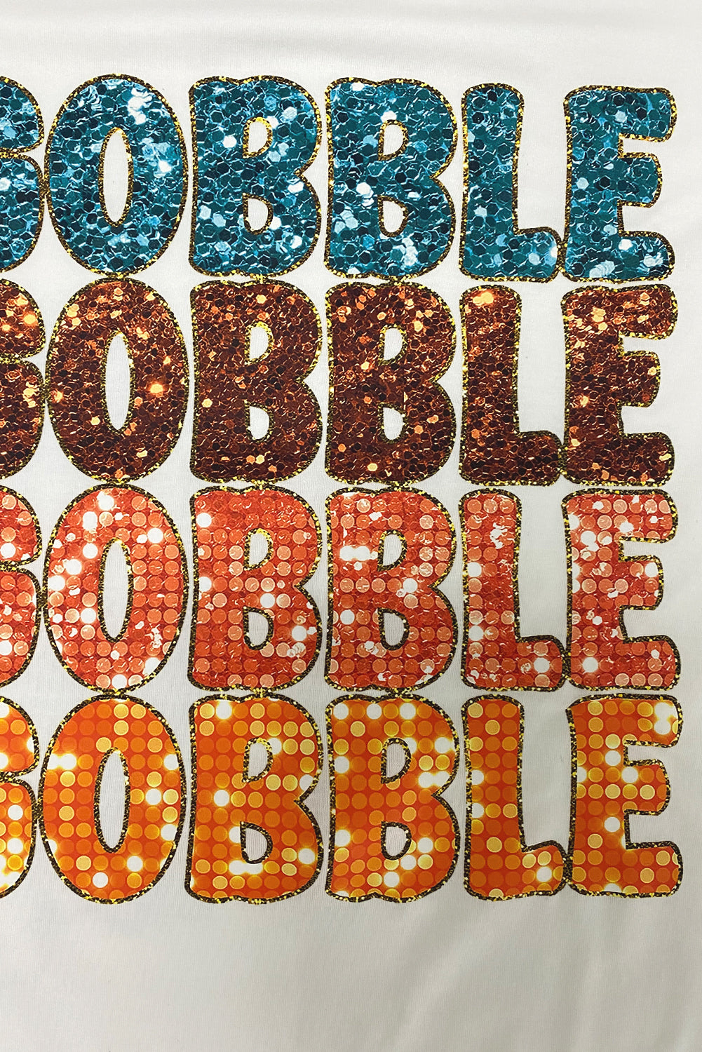 White Heat Transfer GOBBLE Graphic Crewneck Thanksgiving T Shirt
