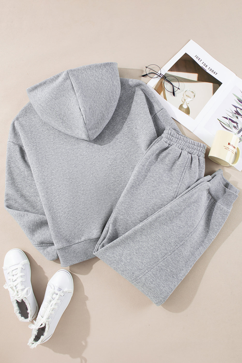 Navy Blue Solid Exposed Seams Hoodie and Joggers Activewear Set