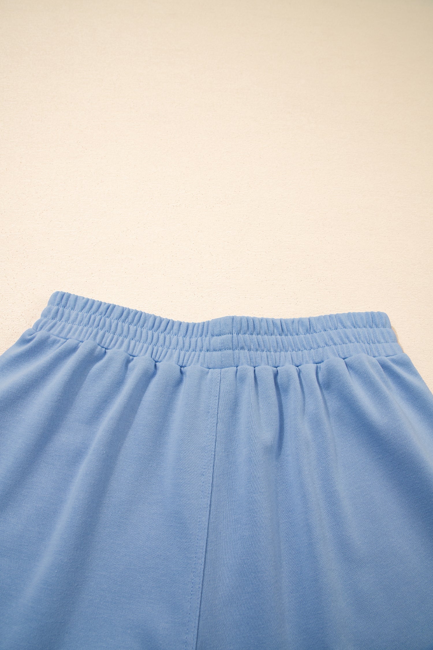 Mist Blue Solid Color Loose Tee Drawstring Wide Leg Pants 2pcs Outfit