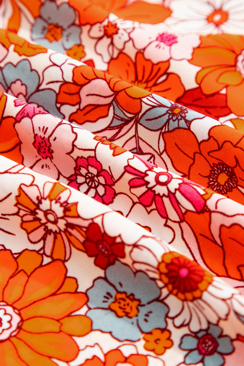 Orange Bohemian Floral Print Tiered Maxi Skirt with Split