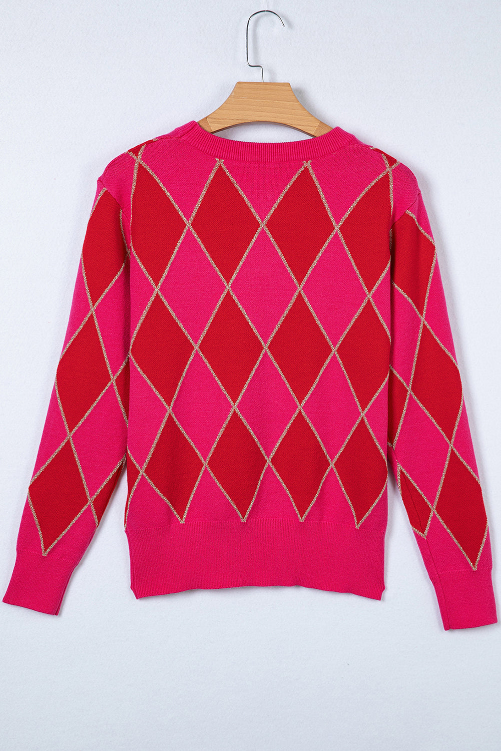 Rose Glitter Trim Rhombus Pattern Knit Sweater Vest