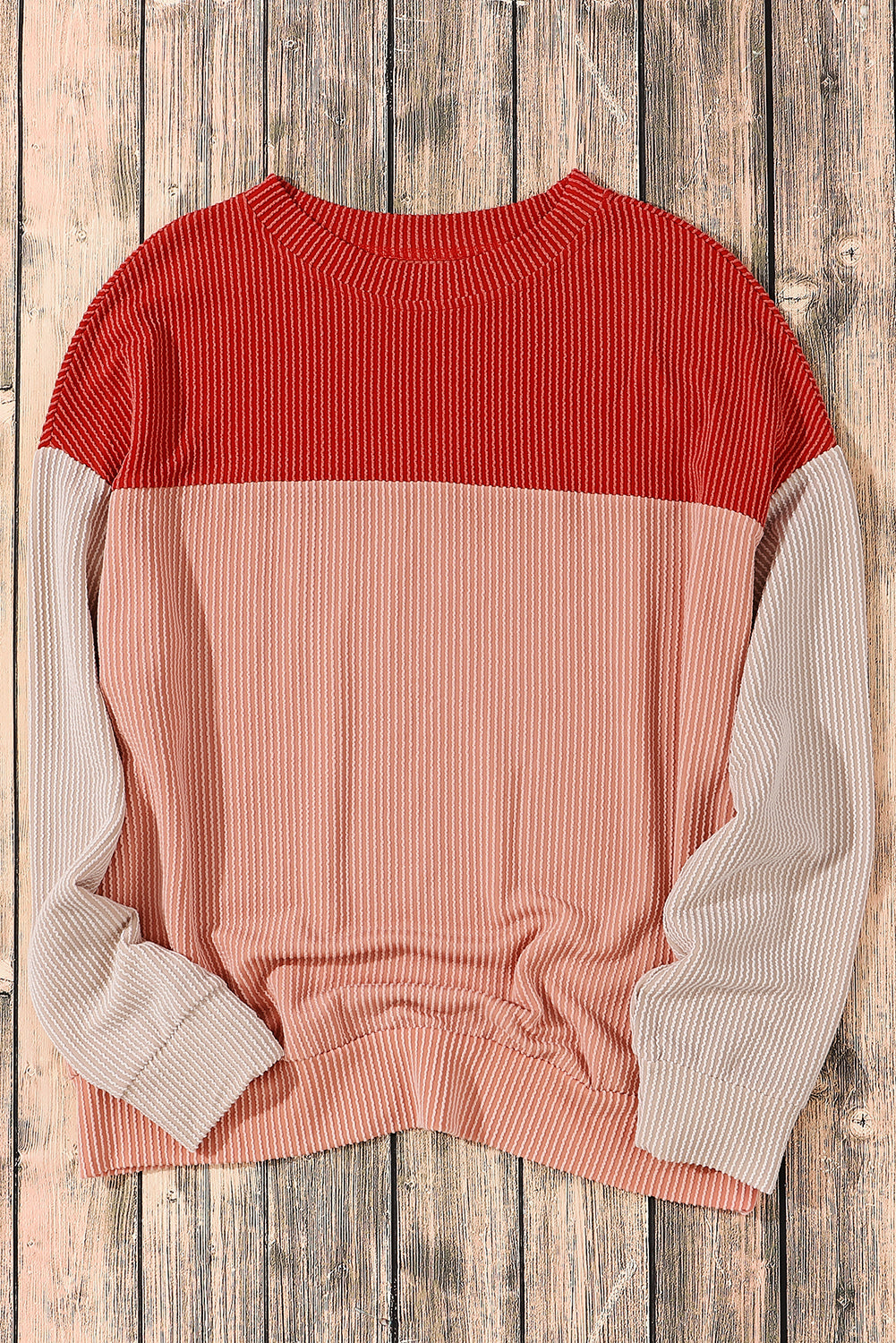 Pale Chestnut Color Block Corded Long Sleeve Top