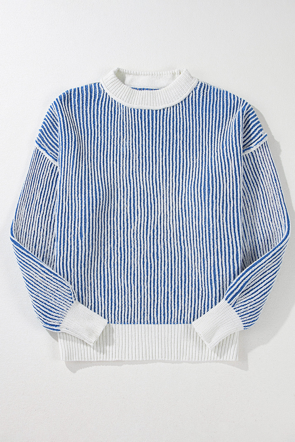 Bright Pink Striped Textured Knit Contrast Edge Loose Sweater