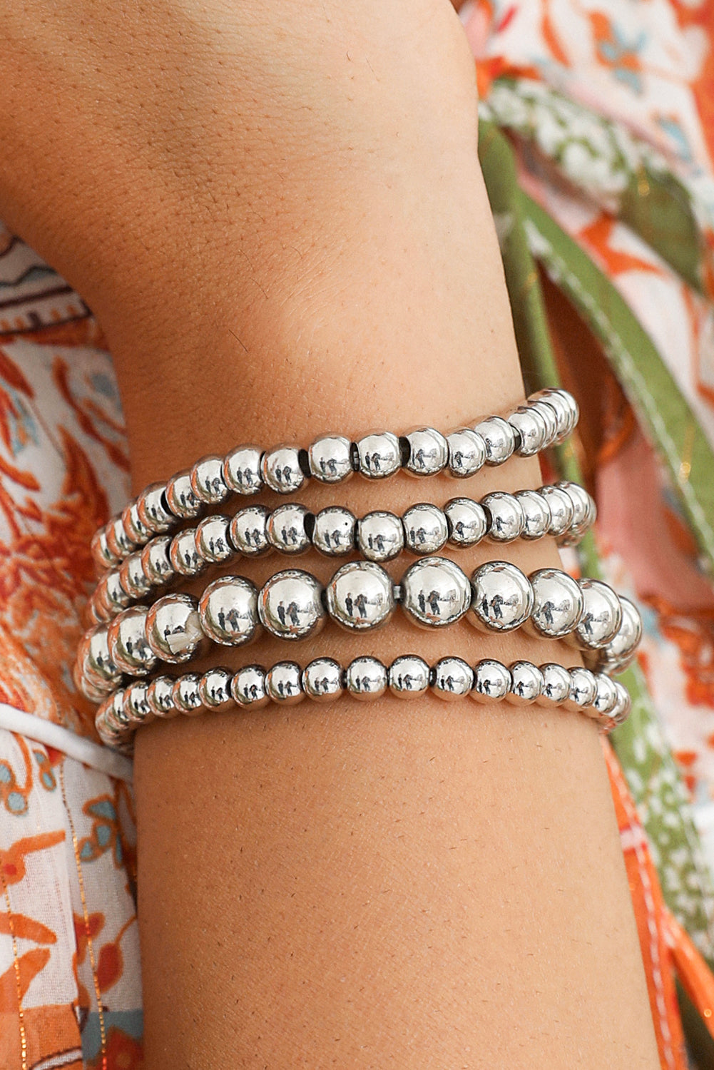 Gold 7pcs/Set Minimalist Plated Beaded Luxury Bracelet Set